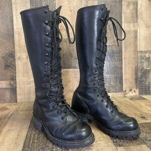 Frye 77585 Tall Lace Up Black Moto Boots Womens 8.5 M